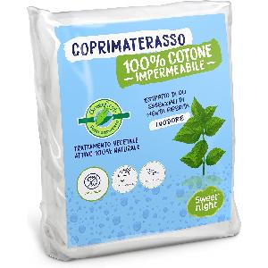 Sweetnight - Greenfirst Coprimaterasso 160x200 cm, Letto articolato, Trattamento Vegetale, Impermeabile e antiacaro, Mollettone 100% Cotone
