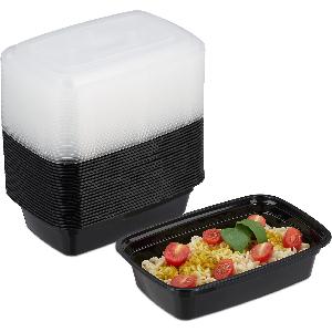 Relaxdays Meal Prep Contenitori, Set da 24 Lunch Box, Scatola  Riutilizzabile con Coperchio, per Cibo al Microonde, Nero, 6,5 x 22 x 15 cm  