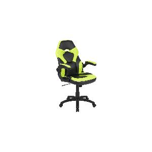 Flash Furniture Sedia racing girevole da gaming X10, per ufficio e PC,  ergonomica, regolabile, con braccioli ribaltabili, ecopelle verde neon/nera,  poliuretano 