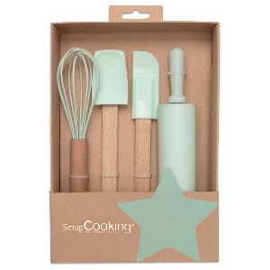 ScrapCooking 1136 - Kit di utensili da pasticceria per bambini, confezione  regalo 4 utensili: frusta, spatola, cucchiaio, rotolo - legno e silicone,  per torte, biscotti 