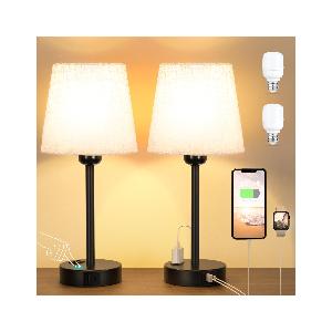 Set di 2 Lampade da Comodino, Abat Jour da Comodino Touch Dimmerabile a 3  Vie con Porte USB-A+C 2 Presa CA, Paralume in Lino Beige 2 Lampadine, Lampada  da Tavolo per Camera