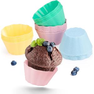 Backefix Set di 24 pirottini per muffin in silicone, 7,5 x 4 cm, XXL,  riutilizzabili, in silicone, senza BPA, antiaderenti, in silicone, colori  pastello 