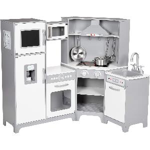 Basics - Cucina giocattolo verticale in legno, con sportelli,  manopole e luci interattive - 99 x 30 x 98 cm, Bianco E Grigio : :  Giochi e giocattoli