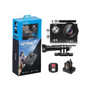 AKASO EK7000 Action Cam 4K 30FPS, WiFi 20MP Fotocamera Subacquea,  Videocamera Stabilizzata Caricabatterie con 2 Batterie, Angolo di 170°,  Telecomando 2.4G, Accesorios Multiples per Bicicletta Casco 