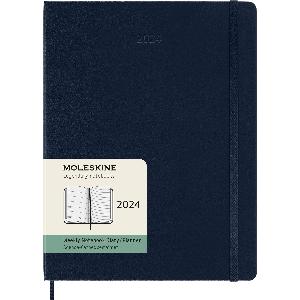 Moleskine Agenda Settimanale con Spazio per Note 12 Mesi 2024, Agenda 2024,  Formato XL 19x25, Copertina Rigida e Chiusura Elastica, Colore Blu Zaffiro  