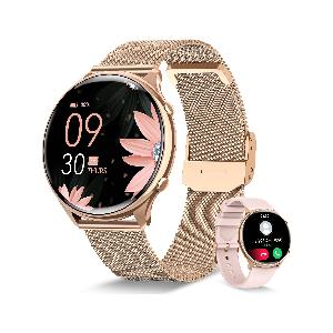 RUXINGX Smartwatch Donna con Chiamate Whatsapp, HD Schermo Orologio Smartwatch  con Monitoraggio Ciclo/120 Sport/24H Cardiofrequenzimetro/SpO2/Sonno,  Fitness Tracker IP68 per iOS Android Oro Rosa 