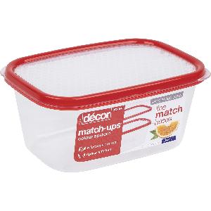 Décor Match-ups Basics oblungo  Contenitore per dispensa per alimenti,  ideale per la preparazione dei pasti, senza BPA, lavabile in lavastoviglie,  congelatore e microonde, trasparente/rosso, 1 l 