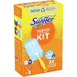Swiffer Duster Kit, 1 Manico E 3 Ricambi Con Profumo Ambi Pur, Intrappola E  Blocca La Polvere 