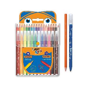 BIC Kids Kit para Colorear - 18 Lápices de colores, 12 rotuladores de  colores, Estuche de Plástico de 30 