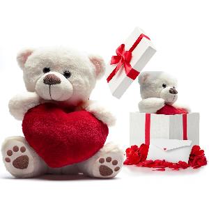 HAND - Box in Love - Orso Peluche San Valentino con Box Regalo, Lettera  d'Amore e Cascata di Petali (Orso Cuore Bianco) 