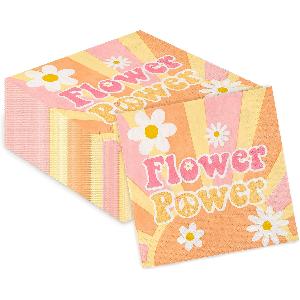 A1diee Groovy Boho Daisy Tovaglioli di carta usa e getta Flower Power Tovaglioli  di carta rosa arancione hippie Boho decorazione per feste per compleanni,  picnic, cocktail, baby shower, 13 x 13 cm 