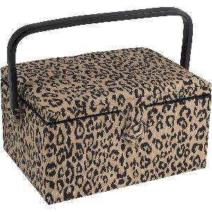 Hobby Gift Esclusiva scatola da cucito media, scatola portaoggetti  artigianale, vassoio per accessori, puntaspilli, manico in PVC, 18,5 x 25,5  x 14,5 cm, leopardo 