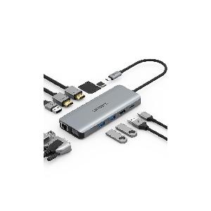 Hub USB C triplo display di tipo C con Ethernet, 4K USB C a 2 HDMI, VGA, 2 USB3.0, 2 USB2.0, USB C 92W PD per Mac Pro e altri computer portatili