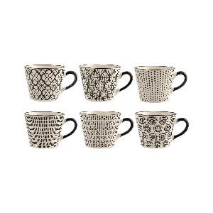 Set 6 Tazze Da Tè In Stoneware H&H Vhera - Capacità 220cc, Design Bianco E Nero - Foto 10